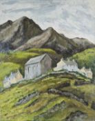 ‡ WYNNE JENKINS oil on board - mountain landscape with village and chapel, signed verso, 97 x