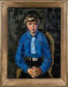 ‡ SIR KYFFIN WILLIAMS RA oil on canvas - three-quarter length portrait of a seated girl in blue Girl