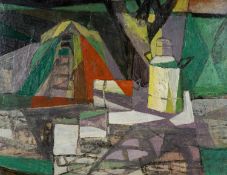 ‡ GEORGE CHAPMAN oil on panel - entitled verso 'Welsh Farmyard' on Martin Tinney Gallery label,