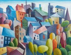 ‡ RALPH SPILLER oil on board - entitled verso, 'Terraces at Mountain Ash', signed with initials,