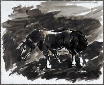 ‡ SIR KYFFIN WILLIAMS RA ink & wash - standing horse in landscape, signed with initials, 36 x
