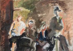 ‡ JOHN UZZELL EDWARDS mixed media on paper - entitled verso 'Family Group', unsigned, 38 x 54cms