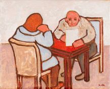 ‡ KAREL LEK MBE oil on canvas - entitled verso, 'Married Couple' signed, 24 x 30cms Provenance: