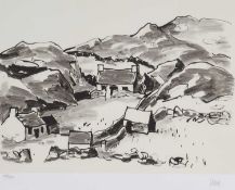‡ SIR KYFFIN WILLIAMS RA limited edition (169/350) print - cottages at Mynydd Bodafon, signed with
