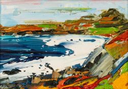 ‡ TIM FUDGE oil on panel - entitled verso 'Wild Whitesands Bay, Study' signed, 11 x 16cms