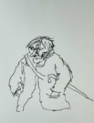 ‡ SIR KYFFIN WILLIAMS RA ink on paper - half-portrait of farmer with umbrella, 19 x 15cms