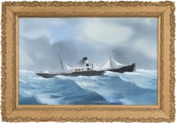 19TH CENTURY MARINE SCHOOL gouache on paper / card - portrait of SS Penarth in a gale, 1898, 41 x