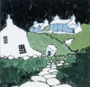 ‡ PETER MORGAN oil on card - entitled verso 'White Washed Walls, Abereiddy' on Albany Gallery label,