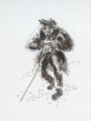 ‡ SIR KYFFIN WILLIAMS RA mixed media - entitled verso 'Farmer with a Stick', 38 x 28cms