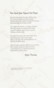 DYLAN THOMAS one of 30 rare broadside prints - the poet's famous anti-war poem, 'The Hand that
