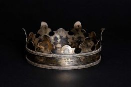 WHITE METAL EISTEDDFOD CROWN inscribed 'Eisteddfod y Croglith, Penmaenmawr, 1926' beneath triskelion