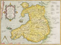 HUMPHREY LHUYD hand-coloured engraved map of Wales, by Ortelius (Abraham & Lhuyd Humphrey), Cambriae