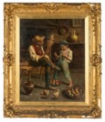ADOLFO DUMINI oil on canvas - 'The Young Fruit Merchant', elderly gentleman and young boy in cottage