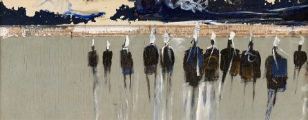 ‡ PETER OLIVER oil on board - entitled verso, 'Gathering Storm, Bay of Audierne', unsigned, 21 x