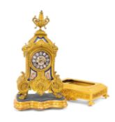 LOUIS XV GILT METAL & PORCELAIN MOUNTED MANTEL CLOCK, Japy Freres 8-day movement striking a bell, on