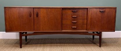 MID-CENTURY G-PLAN TEAK SIDEBOARD, 205w x 78h x 46d Comments: drop-down flap with damaged strut