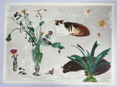 ‡ ELIZABETH BLACKADDER RA lithograph - 'Cats & Flowers' (I) 58 x 79cms (2) Comments: unframed,