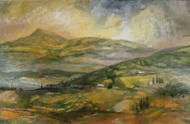 ‡ RONALD LOWE (British, 1932-1985) watercolour and body colour - 'Early Light Above Lucca, Tuscany',