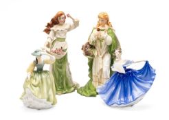 FOUR DECORATIVE FIGURINES, including Royal Doulton HN2791 Elaine, HN2309 Buttercup and two musical