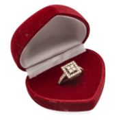 18CT WHITE GOLD DIAMOND RING, of square halo design, stamped '750' and 'D098', ring size N, 5.6gms