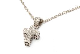 18K WHITE GOLD CROSS PENDANT, set with diamond chips on 18K white gold chain, 8.0gms Provenance: