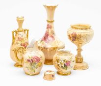 SMALL GROUP ROYAL WORCESTER BLUSH IVORY PORCELAIN, comprising 1538 shape waisted vase, 1813 shape