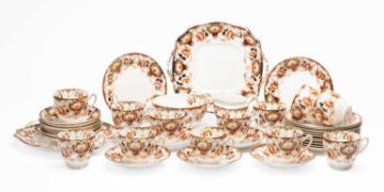 LATE 19TH CENTURY STAFFORDSHIRE BONE CHINA TEA SET, for 12 place settings, printed and enamelled