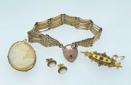 ASSORTED JEWELLERY comprising rolled gold bracelet with 9ct gold heart padlock, 9ct gold ruby and