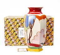 LARGE WEDGWOOD CLARICE CLIFF 'BLUE AUTUMN' HEXAGONAL VASE, limited edition (36/100), boxed with