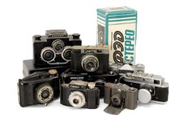 EIGHT SOVIET AND CZECHOSLOVAKIAN ASSORTED CAMERAS, comprising Fed Ctepeo 2,8/38, Zorki-4k 2/50,