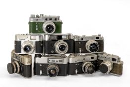 EIGHT ASSORTED EUROPEAN CAMERAS, comprising a Zopkuu-4 f/3.5, Zopkuu 2-c f/5cm, Voighander Vito