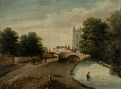 19TH CENTURY PRIMITIVE SCHOOL oil on board - St John's Church, Cardiff, 24 x 32cms Provenance: