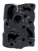 ‡ BILL SWANN (Welsh, 20th Century) acid etched glass panel - 'Cathod VI' (Cats VI), 21 x 15cms