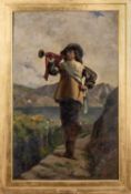 PROF F. COLOMBI oil on canvas - entitled 'The Alarm', full body portrait of Cavalier trumpeter