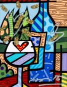 ‡ ROMERO BRITTO (Brazilian, b. 1963), diamond dust and oil pen on digital canvas print - 'Love