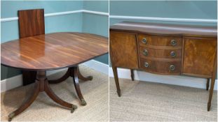 19TH CENTURY MAHOGANY TWIN PEDESTAL DINING TABLE, double reeded solid top on turned columns and