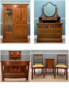 EDWARDIAN MAHOGANY CROSSBANDED BEDROOM SUITE, comprising mirrored compactum, single bed, dressing