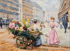 AFTER LOUIS MARIE DE SCHRYVER oil on canvas - The Flower Seller, Avenue de L'Opera, bears