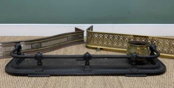 THREE ANTIQUE FENDERS, including Georgian-style pierced steel and brass serpentine fender, Victorian