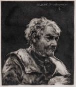 HUBERT HERKOMER (1849-1914) etching - The Farmworker, signed and dated 91 in the plate, label verso,