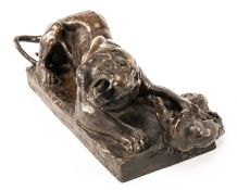 OSCAR WALDMANN (Swiss, 1859-1937) bronze - Tiger and Peacock on rectangular plinth base, signed,