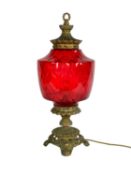 LARGE VICTORIAN GLASS & GILT METAL LANTERN, 66cms h