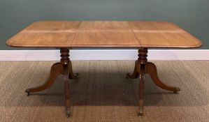 GEORGE III STYLE TWIN PEDESTAL EXTENDING DINING TABLE, the moulded top above leaf carved splayed