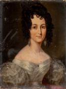 EARLY 19TH CENTURY SCHOOL oil on panel - portrait of a young lady in white dress, with lace