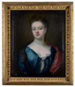 18TH CENTURY PROVINCIAL ENGLISH SCHOOL oil on canvas - portrait of Jane Blois (d. 1762) in blue