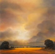 ‡ PHILIP GRAY (20th Century) pastel - autumnal sunset landscape with figure in the distance, signed,