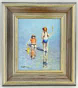 ‡ MATT BRUCE (1915-2000) oil on board - Beach Play, signed, 29 x 24cms