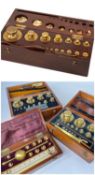 TWO SETS BRASS OERTLING WEIGHTS & SIKES HYDROMETER, one containing weights from 10000 grains to 10