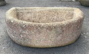 DEMI-LUNE CARVED STONE PLANTER, 62w x 19h x 42cms d