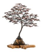 ‡ LUKE KITE (20th Century) metal sculpture - oak tree on natural wooden base, 82 x 75cms Provenance: